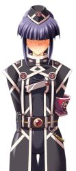  1girl armband arms_behind_back belt blush closed_mouth full-face_blush game_asset hair_over_eyes hanataka_retomo hat large_variant_set long_hair melissa_(primaveil_zwei) military military_uniform non-web_source official_art purple_hair self-datamine simple_background solo suisei_tenshi_primaveil_zwei tachi-e thigh_gap transparent_background variant_set 