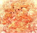  flareon flower group_hug growlithe hug kanami_(pitagora0712) looking_at_another lying no_humans on_back orange_(color) paws pokemon smile vulpix 