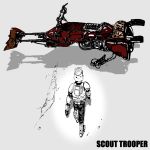 1boy akira armor bicycle crack damaged faceless faceless_male highres parody science_fiction scout_trooper shadow solo star_wars stormtrooper walking 