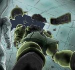  gundam mecha mobile_suit_gundam niiyan space space_suit zaku zaku_ii 