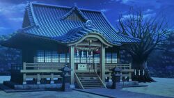  absurdres architecture artist_request bare_tree bell blue_sky box clouds donation_box east_asian_architecture forest game_asset hakurei_shrine highres jingle_bell kouhaku_nawa nature night no_humans outdoors rope scenery shide shimenawa shrine sky stairs star_(sky) stone_lantern third-party_source tomoe_(symbol) touhou touhou_spell_carnival tree 