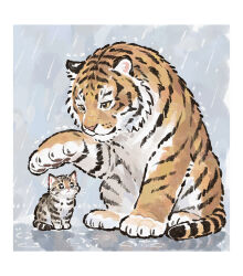  animal animal_focus baby_animal border cat commentary gentlecat highres kitten no_humans original rain tiger untranslatable_commentary white_border yellow_eyes 