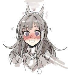  1girl @_@ armor blush commentary cropped_shoulders eri_(erikiri) fire_emblem fire_emblem_awakening flying_sweatdrops grey_armor grey_hair hair_ornament long_hair looking_at_viewer open_mouth sidelocks simple_background sketch solo sumia_(fire_emblem) white_background white_mouth wing_hair_ornament 