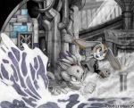 blaze_the_cat cream_the_rabbit monochrome ruins smoke sonic spot_color todd_l._milhouse underground water 