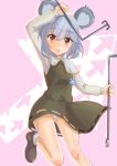  1girl animal_ears asanari brown_eyes capelet dowsing_rod grey_hair holding jewelry looking_at_viewer mouse_ears mouse_tail nazrin open_mouth panties pendant short_hair skirt solo tail touhou underwear white_panties 