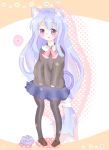  1girl acchi_kocchi ahoge animal_ears blue_eyes blue_hair cat_ears kuoteng long_hair miniwa_tsumiki pantyhose school_uniform solo very_long_hair 