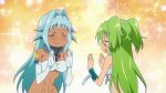  2girls abs animated animated_gif blue_hair green_hair levia-san lowres mermaid monster_girl multiple_girls muromi-san namiuchigiwa_no_muromi-san pattycake 