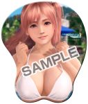  1girl 3d bikini breasts dead_or_alive dead_or_alive_5 dead_or_alive_xtreme_3_fortune dead_or_alive_xtreme_beach_volleyball honoka_(doa) mousepad outdoors pink_hair red_eyes solo swimsuit 