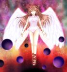  1girl akura_(arc_the_lad) angel_wings arc_the_lad arc_the_lad_ii breasts dress flying highres long_hair magic no_pants redhead solo wings 