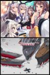  ... 1boy 2koma 5girls :d absurdres admiral_(kantai_collection) ahoge aircraft airplane amatsukaze_(destroyer) amatsukaze_(kantai_collection) blonde_hair blood blush_stickers bottle brown_eyes brown_hair c: choker comic commentary detached_sleeves dress elbow_gloves flag flight_deck gloves hachimaki hair_tubes hairband hakama hat headband highres holding horns ice japanese_clothes japanese_flag kantai_collection kongou_(battleship) kongou_(kantai_collection) kurokitsune_(float0108) long_hair lying military military_uniform military_vehicle mittens multiple_girls muneate naval_uniform nontraditional_miko northern_ocean_hime open_mouth orange_eyes peaked_cap pleated_skirt ponytail red_eyes sailor_dress sake_bottle school_uniform serafuku shimakaze_(destroyer) shimakaze_(kantai_collection) shinkaisei-kan ship silver_hair skirt smile sweat t-head_admiral tasuki thigh-highs too_literal translated truth turret two_side_up uniform warship watercraft white_gloves white_hair white_skin zuihou_(aircraft_carrier) zuihou_(kantai_collection) 
