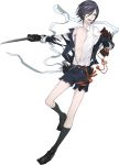  1boy armor black_gloves full_body gloves holding holding_weapon ishinarimaru_shouten japanese_armor male_focus military military_uniform official_art open_clothes sheath shorts simple_background sode solo sword tantou torn_clothes touken_ranbu transparent_background uniform weapon yagen_toushirou 