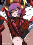  10s 1girl artist_request fake_horns female hood hoodie kagari_(pokemon) kagari_(pokemon)_(remake) legs lying pillow poke_ball pokemon pokemon_(game) pokemon_oras sexually_suggestive solo team_magma uniform 