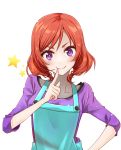  1girl apron female finger_to_mouth looking_at_viewer love_live!_school_idol_project nishikino_maki redhead sleepingawof smile solo star violet_eyes 