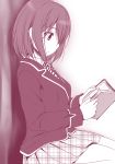  arato_hisako book breasts monochrome necktie school_uniform shokugeki_no_souma short_hair skirt smile 