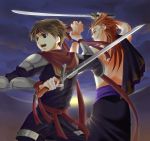  2boys arc_(arc_the_lad) arc_the_lad arc_the_lad_ii brown_hair highres multiple_boys redhead sword tosh_(arc_the_lad) weapon 