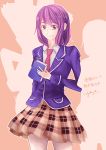  1girl arato_hisako breasts necktie purple_hair school_uniform shokugeki_no_souma short_hair skirt smile violet_eyes 