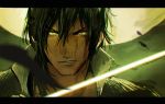  1boy bayashiko face letterboxed looking_at_viewer male_focus ookurikara parted_lips solo sword touken_ranbu upper_body weapon yellow_eyes 