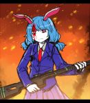  1girl animal_ears blood gun koishi_adventure purple_hair rabbit_ears red_eyes rifle seiran_(touhou) solo touhou weapon 
