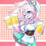  1girl alcohol artist_request beer blue_eyes breasts dirndl female furry german_clothes long_hair oktoberfest one_eye_closed pink_hair skirt solo waitress 