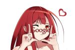  1girl elesis_(elsword) elsword glasses google heart highres one_eye_closed red-framed_eyewear red-framed_glasses redhead text wink winking 