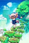  1girl blue_eyes dress female forest furry g_(artist) hat nature open_mouth outdoors plant sheep sky solo walking 
