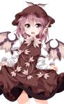  1girl animal_ears bow dress hat highres long_sleeves mystia_lorelei open_mouth pink_eyes pink_hair ruu_(tksymkw) short_hair simple_background smile solo touhou white_background wings 