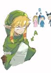  4girls blonde_hair blue_eyes breast_envy capelet cia_(zelda_musou) directional_arrow gloves hat lana_(zelda_musou) leather leather_gloves linkle long_hair multiple_girls pointy_ears princess_zelda ruru_(lulubuu) sidelocks sketch the_legend_of_zelda translated white_background zelda_musou 