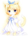  1girl artist_request blonde_hair blue_eyes cat child copyright_request female full_body furry gradient gradient_background short_hair solo white_background 