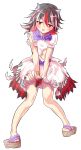  1girl alphes_(style) black_hair bow bracelet dairi directional_arrow dress horns jewelry kijin_seija looking_at_viewer multicolored_hair parody red_eyes redhead short_hair simple_background solo streaked_hair style_parody tongue tongue_out torn_clothes touhou white_background white_hair 