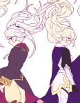  2girls armor back-to-back blonde_hair cape fire_emblem fire_emblem:_kakusei fire_emblem_if hood jigokuro long_hair multiple_girls my_unit_(fire_emblem:_kakusei) my_unit_(fire_emblem_if) nintendo silver_hair twintails 