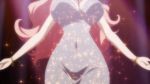  1girl animated animated_gif ass bouncing_breasts breasts charlotte_scherzen cleavage dress earrings jewelry large_breasts long_hair necklace pink_hair sparkle spotlight valkyrie_drive valkyrie_drive_-mermaid- violet_eyes 