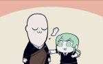  1boy :3 amputee androgynous bald bkub_(style) closed_eyes crack disembodied_limb ei_ei_okotta? gem_uniform_(houseki_no_kuni) green_eyes green_hair houseki_no_kuni jade_(houseki_no_kuni) kongou_sensei madai_pichi-owo monk parody poptepipic 