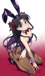  1girl animal_ears black_hair blue_eyes bow bowtie bunny_tail bunnysuit detached_collar fate/stay_night fate_(series) long_hair pantyhose rabbit_ears solo tail tohsaka_rin twintails two_side_up ungen wrist_cuffs 