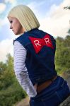  1girl android_18 blonde_hair cosplay dragon_ball dragonball_z photo red_ribbon_army solo 