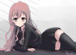  1girl aisaka_taiga arm_support frown ili school_uniform skirt solo thigh-highs toradora! zettai_ryouiki 