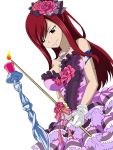  1girl breasts candle dress erza_scarlet fairy_tail gloves hair_ornament jewelry large_breasts necklace redhead smile 