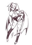  1girl bat_wings breasts capcom female ganto grin hair_over_one_eye huge_breasts large_breasts licking_lips looking_at_viewer monochrome morrigan_aensland pose satisfied smile solo vampire_(game) white_background wide_hips wings 