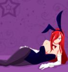  1girl animal_ears breasts bunnysuit erza_scarlet fairy_tail gloves large_breasts pantyhose rabbit_ears redhead smile 