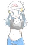  1girl blue_eyes blue_hair female hainchu hikari_(pokemon) long_hair navel nintendo pokemon sketch smile 