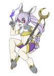  1girl artist_request female full_body furry magic open_mouth ponytail purple_hair rabbit red_eyes simple_background solo white_background 