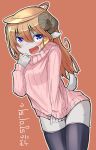  1girl artist_request blonde_hair blue_eyes blue_skin female furry horn horns long_hair sheep sheep_horns sheep_tail solo thigh-highs 