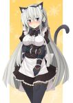  1girl android animal_ears animal_tail blue_eyes cat_ears cat_tail female horizon_ariadust kyoukaisenjou_no_horizon long_hair maid mzrz silver_hair solo tail very_long_hair 