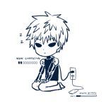  1boy black_sclera cellphone charging cyborg genos monochrome one-punch_man phone 