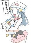  1girl blue_eyes blue_hair female hainchu hikari_(pokemon) long_hair navel nintendo piplup pokemon sketch translation_request 