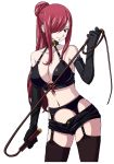  1girl black_legwear breasts erza_scarlet fairy_tail garter_straps gloves large_breasts redhead short_shorts shorts smile whip 