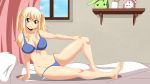  1girl bed blonde_hair bra breasts fairy_tail female large_breasts lingerie lucy_heartfilia panties solo twintails underwear 