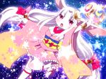  1girl artist_request female furry gradient gradient_background japanese_clothes long_hair magical_girl open_mouth rabbit sandals skirt solo violet_eyes white_hair 