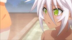  1girl animated animated_gif blush dark_skin shinmai_maou_no_testament solo white_hair yellow_eyes zest 