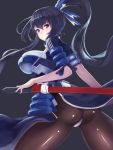  1girl armor ass bodysuit breasts female frown honda_futayo kyoukaisenjou_no_horizon ryuinu solo sword violet_eyes weapon 