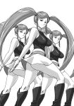  3girls android ass bare_shoulders belt boots breasts female gamia_q highres hikawadou long_hair mazinger_z monochrome multiple_girls no_panties robot robot_girl skirt turtleneck twintails very_long_hair 